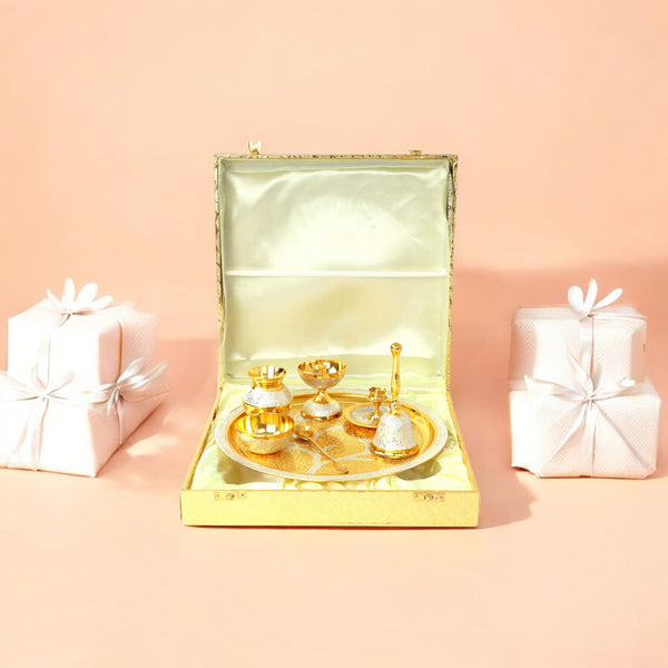 Handcrafted and Hand embossed Premium Brass Pooja Thali Set